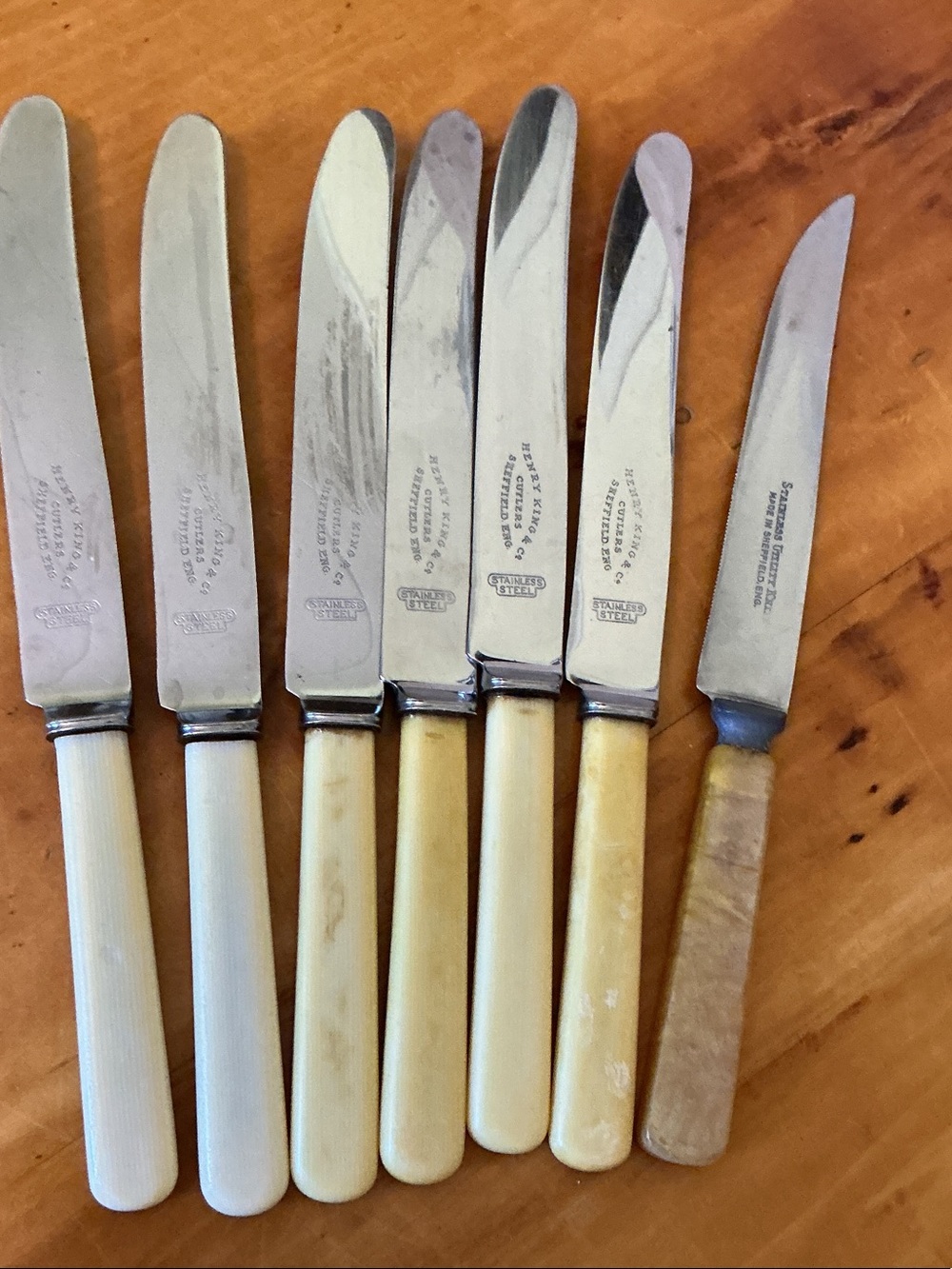 Vintage Knife Set Henry King & Co Bone Handles Firth Brearley Stainless Blade